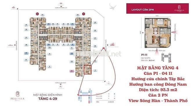 Suất CĐT căn góc 93.3m2 Peninsula Đà Nẵng view Sông Hàn, CK 18%