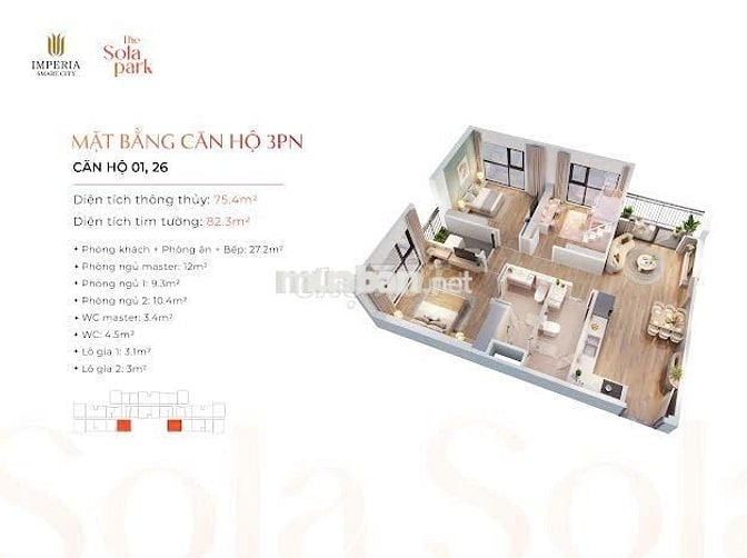 Bán 3PN-76m- the Sola Park tòa mới đẹp kđt Vinhomes Smart City