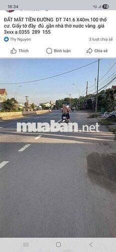 Bán đất mặt tiền ĐT741 gần Giáo xứ Nước Vàng, sổ riêng, có thổ cư, đã