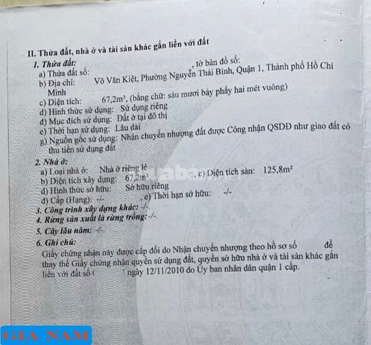 BÁN NHÀ MẶT TIỀN KINH DOANH : 130 VÕ VĂN KIỆT - P. NGUYỄN THÁI BÌNH