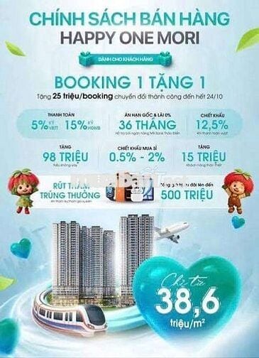 SANG LỖ 300TR 2PN 2WC HAPPY ONE MORI MẶT TIỀN LÁI THIÊU 14 VIEW ĐẸP