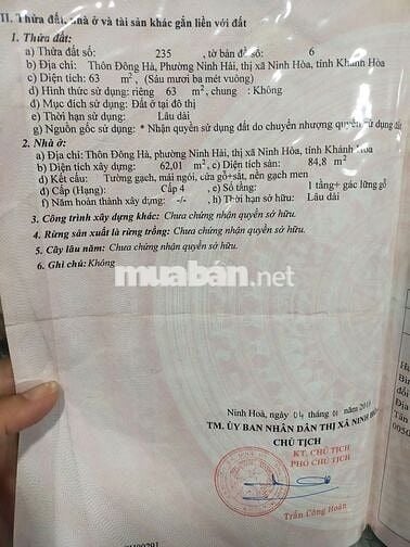 Bán nhà giá rẻ 480 hòn khói khánh hòa chính chủ