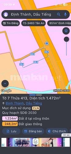 mặt tiền đường DH-703  dầu tiếng- Bình Dương DT: 1321m gia 2,1 ty