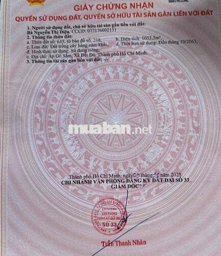 lô đất ấp gò sầm - đất đỏ , tphcm