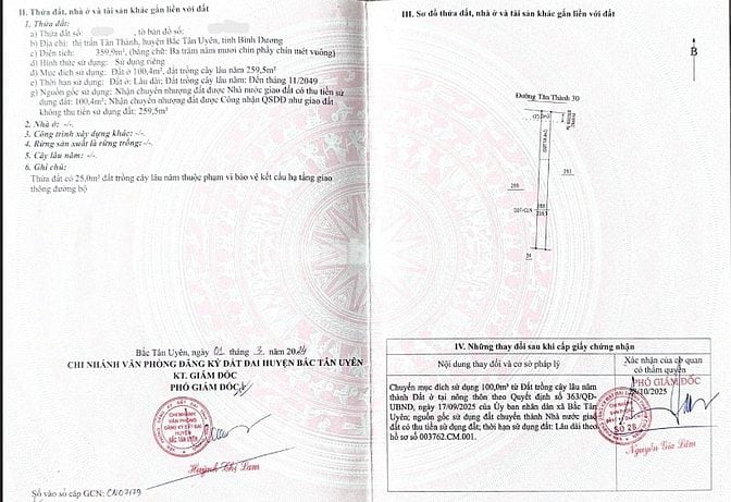 CHÍNH CHỦ BÁN ĐẤT TÂN THÀNH 30 FULL THỔ CƯ (359.9m² – GẦN KCN)