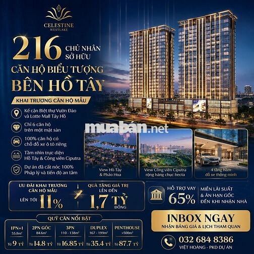 Bán căn góc 3PN view trực diện Hồ Tây Giá chỉ 150tr/m2
