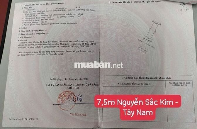 Bán Đất Hoà Xuân Đường 7,5m Hướng Tây Nam gần trường gần chợ số nhà 99