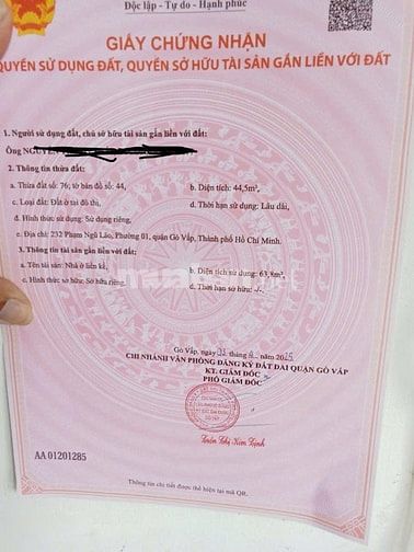 Bán nhà mặt tiền rẻ (3,5x12,8) 232 PHẠM NGŨ LÃO p3 Gò Vấp (Ngã 5 - 175
