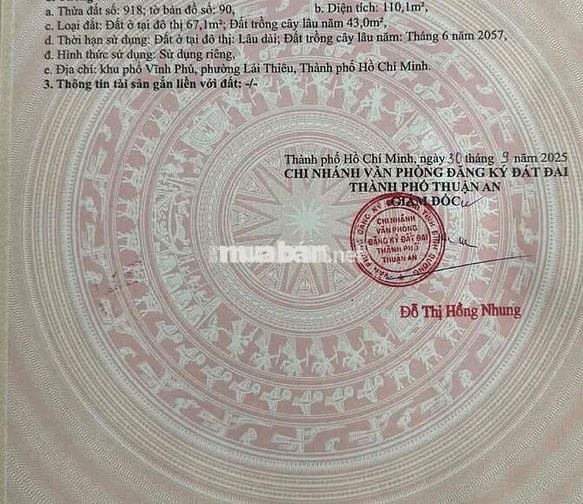 ĐẤT VĨNH PHÚ DT 110M GẦN CẦU PHÚ LONG, CHỈ 20 PHÚT VỀ TRUG TÂM SÀI GÒN