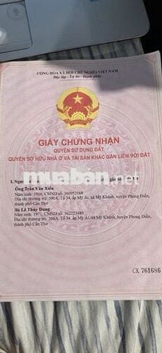 NHÀ TRỤC CHÍNH ĐƯỜNG SỐ 1 - KDC 923 - P.AN BÌNH - Tp.CẦN THƠ