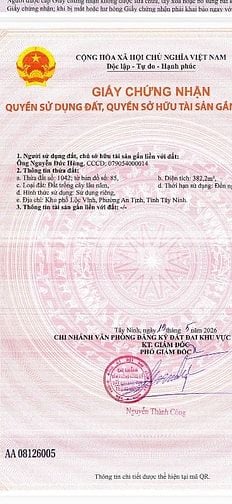 Sang nhượng đất tại phường  An tịnh, Thị xã trảng bàng, Tây ninh