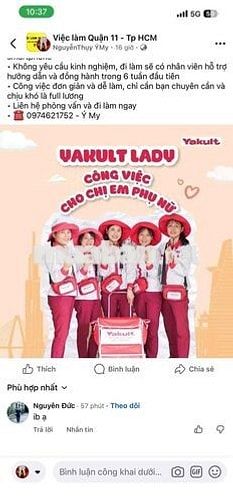 Tuyển ctv nữ bán sữa Yakult tại quận 6, tân phú