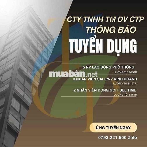 Tuyển kĩ thuật kho lọc nước, phụ kho, sale,...