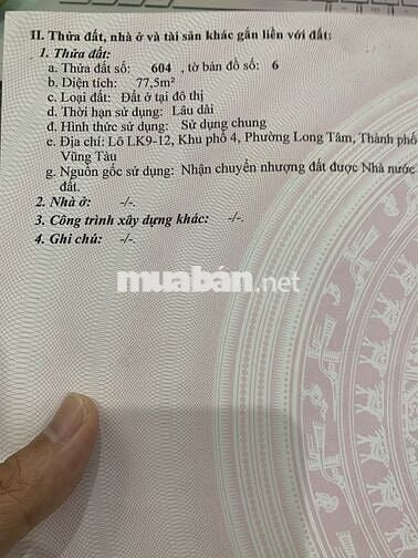 Bán đất nền Chu Văn An, Long Tâm, Bà Rịa ngay bệnh viện bà rịa