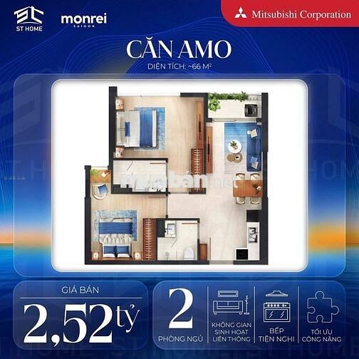 Căn hộ 2PN 66m2 Nhật Bản Mitsubishi làm mà từ 450tr là mua được luôn