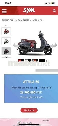SYM Attila 50 Xám đỏ đen 9900 km
