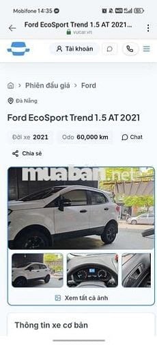 Ford EcoSport Trend 1.5 AT 2021 60000 km Đen