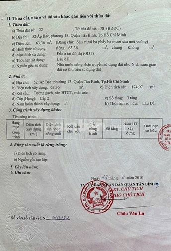 Mặt tiền 52 Ấp Bắc, p. Tân Bình, ngay Sân Bay, dt : 4,25x15m, 17,5 tỷ