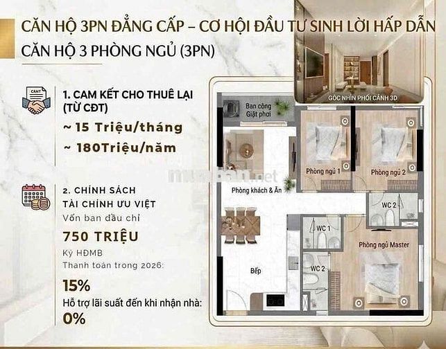 SIÊU PHẨM 3PN - 3WC CĂN GÓC 2 VIEW BÌNH MINH HOÀNG HÔN GẦN 99m2