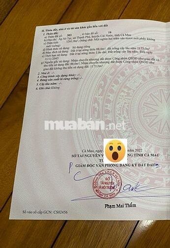 Đất vườn có thổ cư cần bán tại Cà Mau