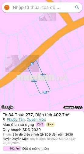 Chính chủ cần bán lô đất Xã Phước Tân ( nay là Hồ Tràm,Tp Hcm)