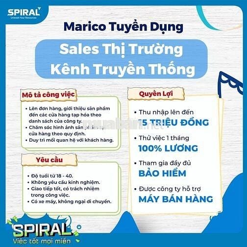  [BẾN TRE] MARICO TUYỂN NV KINH DOANH KÊNH TẠP HÓA
