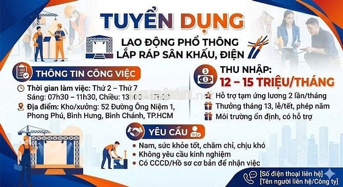 TUYỂN LĐPT LẮP RÁP SÂN KHẤU, ĐIỆN BÌNH CHÁNH