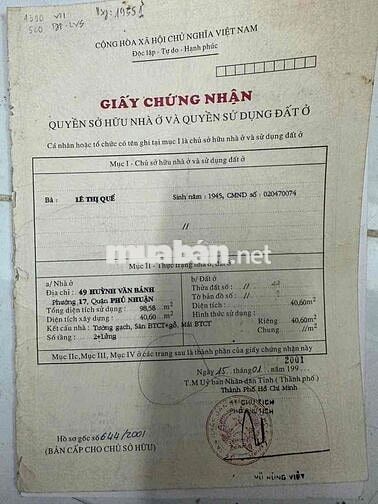 Chính Chủ Bán Nhad MT Huỳnh Bánh 44m Giá 11,7 Tỷ AE LH Em Nha Phi