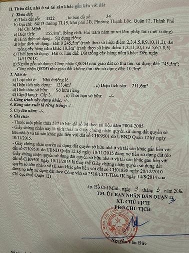 Bán nhà đường TL15, Thạnh Lộc, Q12. Hẻm xẻ hơi 8m. Giá 13,5 tỷ