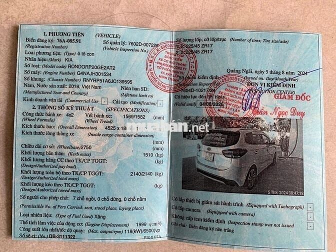 BÁN NHANH KIA RONDO  7 CHỔ - 2.0  MÀU TRẮNG