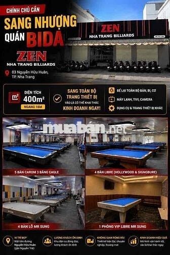 Sang nhượng tổ hợp Billiards & Coffee trung tâm Nha Trang