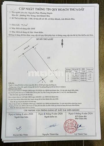 Chỉ 1 tỷ đất diên an chính chủ, cách võ nguyên giáp 5 phút, full sổ đỏ