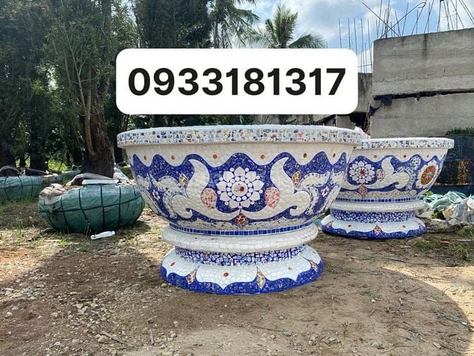 Chậu hoa _ chậu cảnh _ chậu hoa khảm miễng chén dĩa, ghép sành sứ _ ch