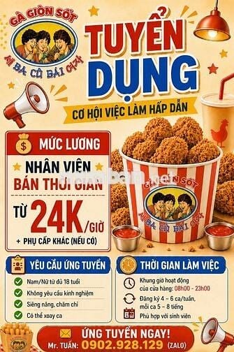 TUYỂN NV GÀ RÁN CA ĐÊM ĐẾN 2H SÁNG TÔ HIẾN THÀNH