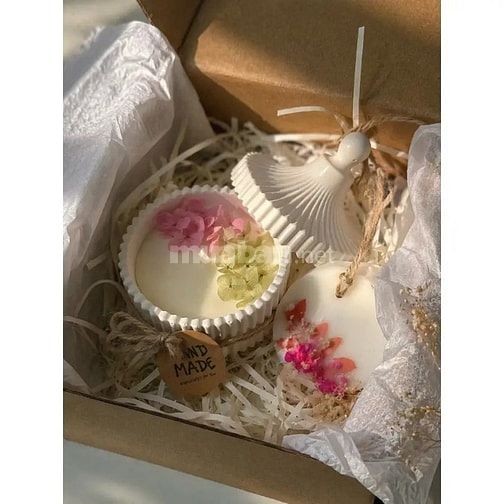 Nến Thơm Hũ Thạch Cao JN-QT18 Decor Hoa Khô Handmade Cao Cấp