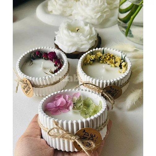 Nến Thơm Hũ Thạch Cao JN-QT18 Decor Hoa Khô Handmade Cao Cấp