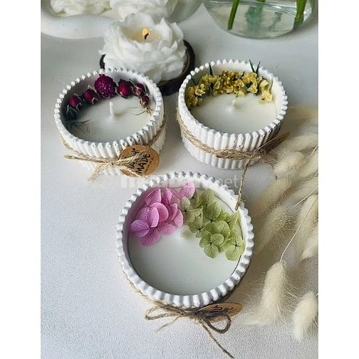 Nến Thơm Hũ Thạch Cao JN-QT18 Decor Hoa Khô Handmade Cao Cấp