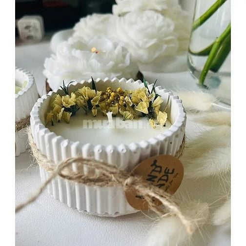 Nến Thơm Hũ Thạch Cao JN-QT18 Decor Hoa Khô Handmade Cao Cấp