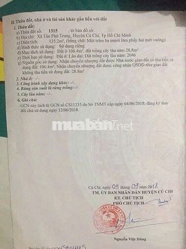 Bán đất 135m2 đang cho thuê kinh doanh ở Tân Phú Trung giá 850 triệu.