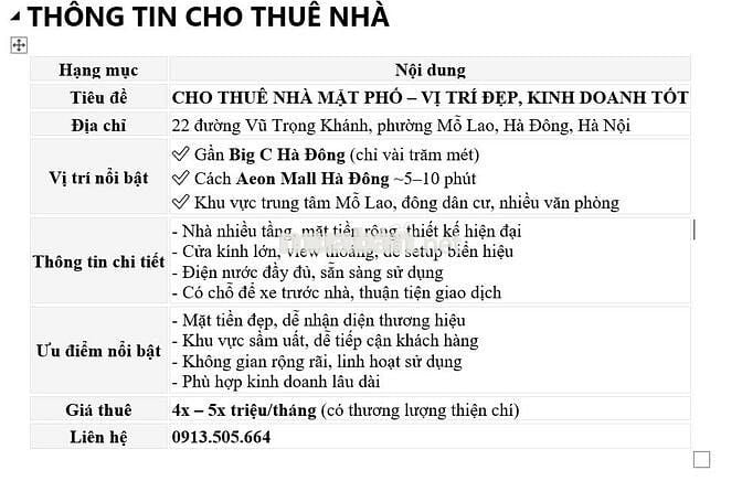 CHO THUÊ NHÀ MẶT PHỐ – VỊ TRÍ ĐẸP, KINH DOANH TỐT