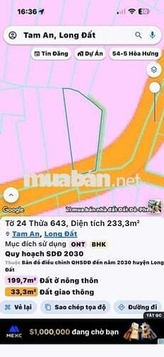 nhà cấp 4 đường nhựa tam phước long điền 7x27m(100m2 thổ cư)