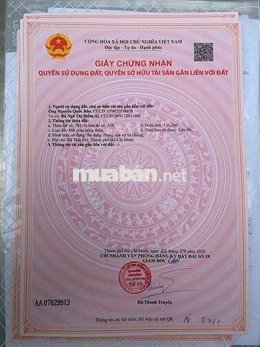BÁN LÔ ĐẤT FULL THỔ CƯ GIÁ 1 TỶ 1 NGAY CHỢ TRUNG LẬP THƯỢNG - CỦ CHI.