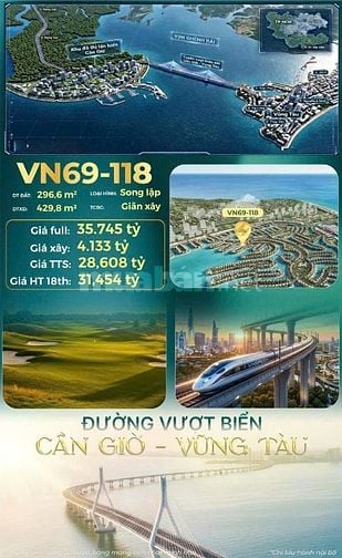 Biệt Thự Song Lập Biển Cần Giờ 296m² Đón Sóng Hạ Tầng Chỉ Từ 11,5 Tỷ