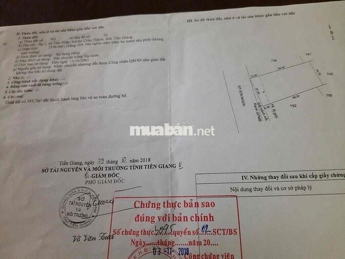 Chính chủ cần bán đất có giấy tờ đầy đủ mặt tiền đường 878 châu thành