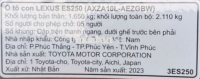 Lexus ES 250 vin23 đk24, một chủ đi hơn 2v