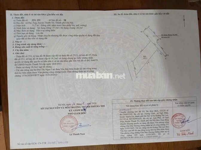 Chính chủ. bán đất Đại Áng xã. Ngọc Hồi. TP Hà Nôi