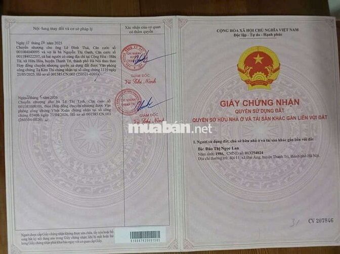 Chính chủ. bán đất Đại Áng xã. Ngọc Hồi. TP Hà Nôi