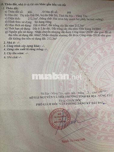 Chính chủ bán gấp đất thổ cư Đường Châu Văn Biếc, TT Đất Đỏ, BRVT