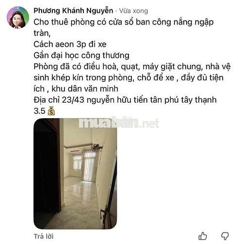 CHO THUÊ PHÒNG NGUYỄN HỮU TIẾN TÂN PHÚ