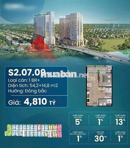 Cần bán Căn S20709 Dự án SpanaTower, có sân vườn đẹp giá 4t5